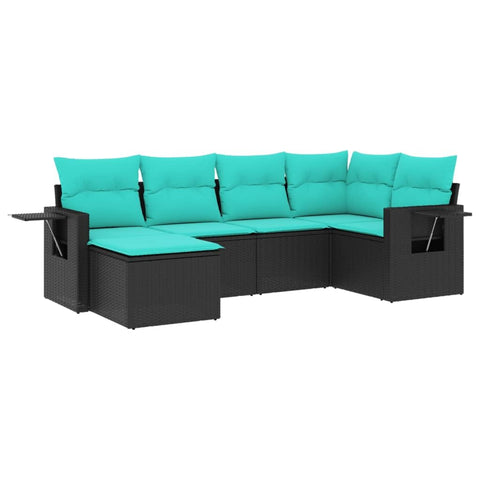 vidaXL Patio Sofa Set with Cushions 6 Piece, Outdoor Conversation Set, Sectional Sofa for Balcony Garden, Modern Style, Black Poly Rattan