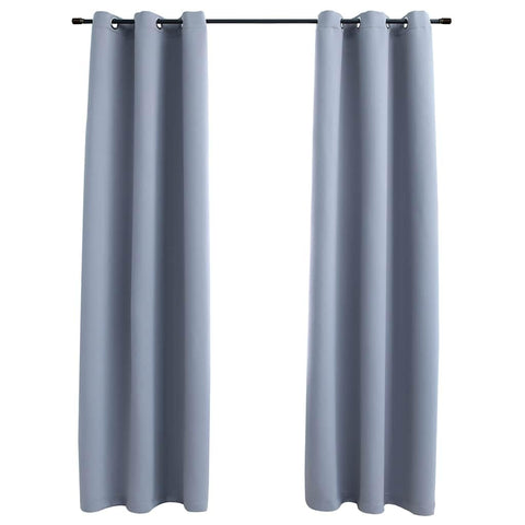 vidaXL Elegant Blackout Curtains with Rings - 2 pcs, 37"x95", Gray - Light Blocking Window Drapes for Privacy, 100% Polyester Fabric, Machine Washable.