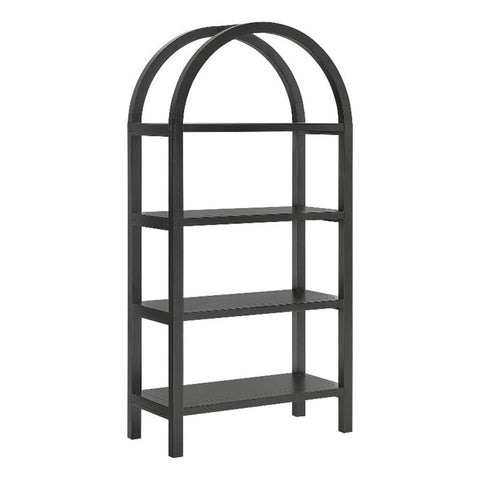 Modway Vexley 60 Inch Arched Bookshelf in Black – Modern Pine and Acacia Open Display Bookcase for Living Room, Office, Reading Nook