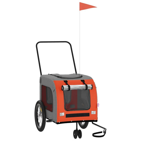 vidaXL Pet Bike Trailer, Bike Dog Trailer, Bicycle Carriage Dog Stroller, Dog Cycle Cargo Trailer, Orange and Gray Oxford Fabric and Iron