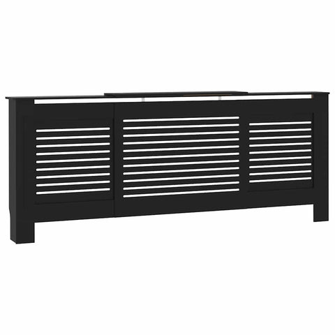 vidaXL Radiator Cover with Adjustable Length, Slatted Design Heater Cover Cabinet with Storage Shelf, Hide Cluttered Pipes, MDF, 55.9"-80.7" x 8.1" x 32.1", Black