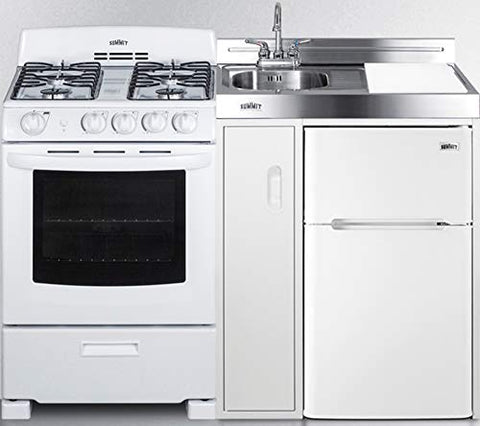 Summit 54" All-In-One Kitchenette, Gas Range, Refrigerator-Freezer, Sink, and Storage, White - ACK54GASW