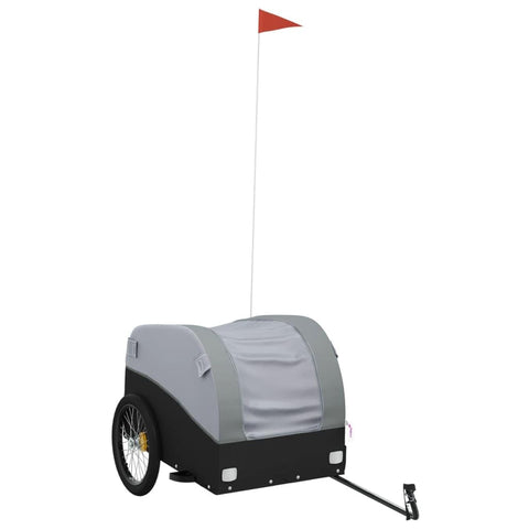 vidaXL Bike Trailer Black/Gray - Iron Bicycle Cart for Heavy Goods - 99.2 lb Capacity, Tow Bar & Safety Flag Included - 49.6â€ x 24.8â€ x 24.8â€