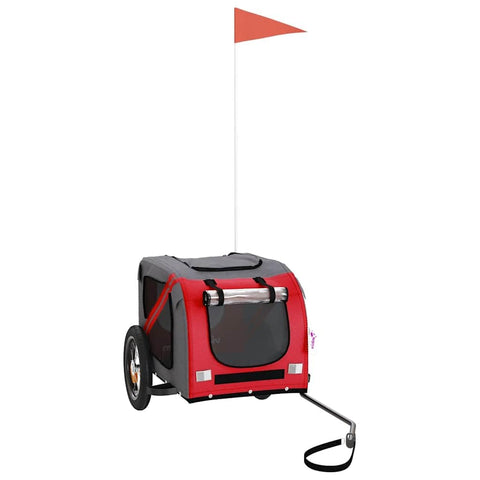 vidaXL Pet Bike Trailer for Small Dogs, Red/Grey - Oxford Fabric Cargo Carrier with Iron Frame, PVC Cover, Air Vents, Reflectors, & Safety Flag, 48.8x20.9x20.9 in