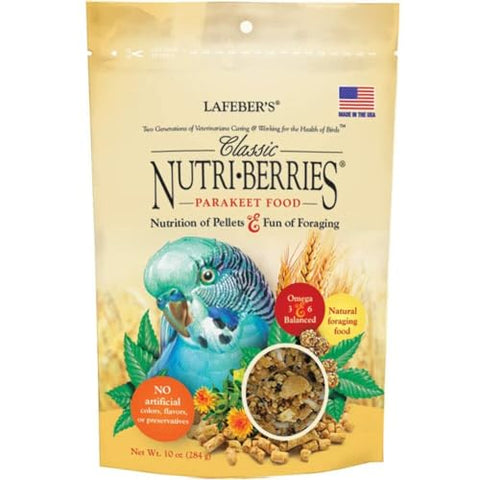 LAFEBER'S Classic Nutri-Berries Pet Bird Food, Made with Non-GMO and Human-Grade Ingredients, for Parakeets (Budgies), 10 oz