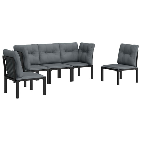 vidaXL 6-Piece Patio Lounge Set with Black PE Rattan Chairs, Gray Cushions and DPC Coffee Table- Ideal for Outdoor Garden and Patio Spaces