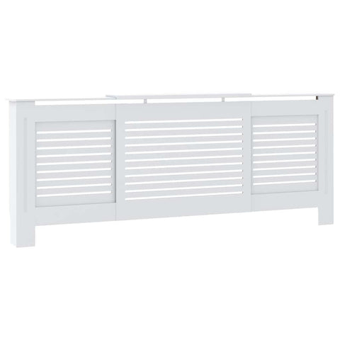 vidaXL Radiator Cover with Adjustable Length, Slatted Design Heater Cover Cabinet with Storage Shelf, Hide Cluttered Pipes, MDF, 55.5-80.7''x7.5''x32.1'', White