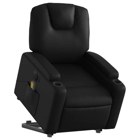 vidaXL Black Faux Leather Electric Stand up Massage Armchair with Cup Holders - Motorized Lift and Recline, 6-Point Vibration for Living Room
