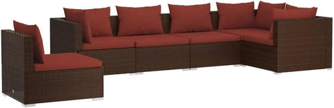 vidaXL Patio Lounge Set 6 Piece, Patio Furniture Set for Outdoor Garden, Sectional Sofa with Cushions, Corner Sofa, Poly Rattan Brown