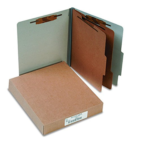 Pressboard Classification Folders 3 inch Expansion 2 Dividers 6 Fasteners Letter Size Mist Gray Exterior 10/Box