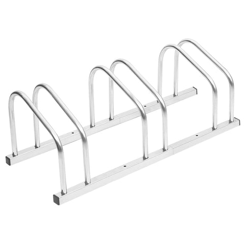vidaXL Galvanized Steel Floor Bike Stand for 3 Bicycles - Freestanding, Silver Bicycle Rack for Indoor/Outdoor Use with Stable Structure