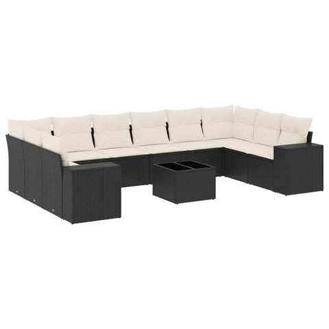 vidaXL Patio Sofa Set with Cushions 11 Piece, Outdoor Conversation Set, Sectional Sofa for Balcony Garden, Modern Style, Black Poly Rattan