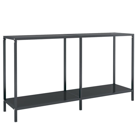 vidaXL Console Table - Tempered Glass and Powder-Coated Steel - Minimalist Design with Extra Shelf - Black - 55.1"x13.8"x29.7"