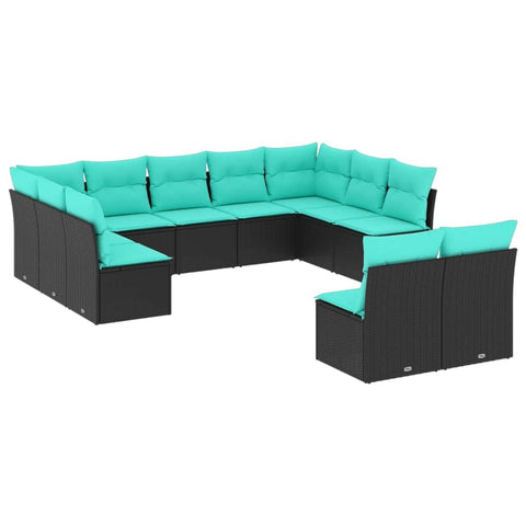 vidaXL Patio Sofa Set with Cushions 11 Piece, Outdoor Conversation Set, Sectional Sofa for Balcony Garden, Modern Style, Black Poly Rattan