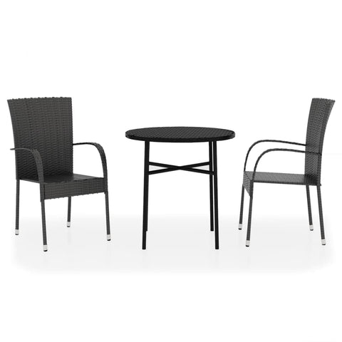vidaXL Outdoor Dining Set - Black Poly Rattan and Powder-Coated Steel Material with Practical Design - Space-Saving Stackable Chairs and Handy Table - Elegant Garden and Patio Furniture