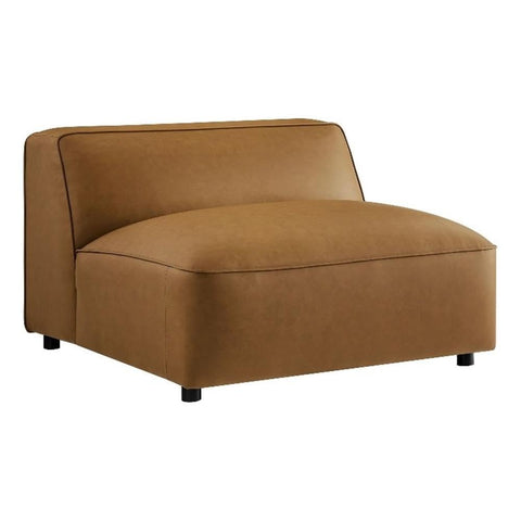 Modway Auren Vegan Leather Modular Armless Chair in Camel - Faux Leather Slipper Chair - Mid Century Modern Single Sofa Chair - Oversized PU Leather Accent Chair for Living Room, Apartment