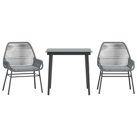 vidaXL 3-piece Patio Dining Set - Gray Poly Rattan Outdoor Furniture - Glass Table for Garden/Patio - Weather- Steel Frame - Removable Cushions - Square Table