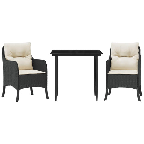 vidaXL Garden Dining Set 3-Piece Garden Furniture Set Table with 2 Chairs, Garden Set with Cushions, Patio Dining Set, Black Poly Rattan