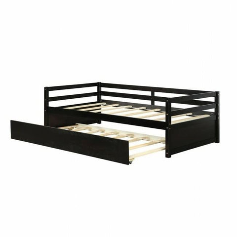 Fast Furnishings Twin/Twin Dorm Style Trundle Daybed Platform Bed Frame in Espresso