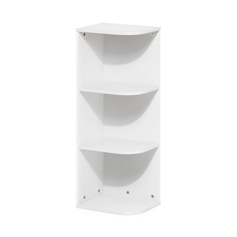 Furinno PASIR Book Shelf, 3-Tier Corner Bookshelf with Open Shelf, Standing Bookcase, 9.3 x 12 x 31.5 for Organization and Storage, for Living Room, Bedroom, Home Office, White