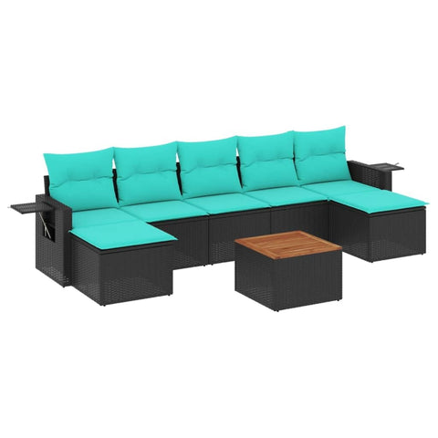 vidaXL Patio Sofa Set with Cushions 8 Piece, Outdoor Conversation Set, Sectional Sofa for Balcony Garden, Modern Style, Black Poly Rattan