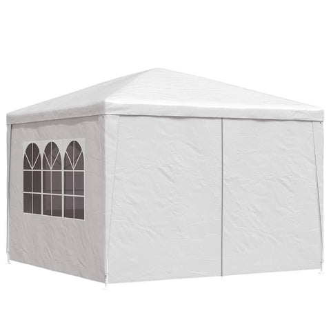 vidaXL Outdoor Canopy Party Tent 118.1" x 118.1", UV & Water-Resistant PE, Rust-Resistant Steel Frame, Windows & Zippered Door, Perfect Tent for Garden Parties & Backyard Events, White