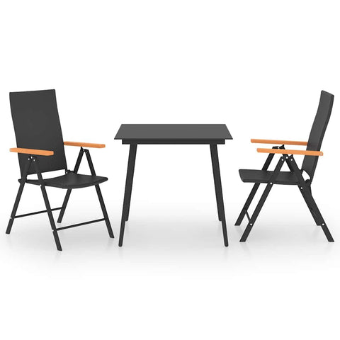 vidaXL 3-Piece Patio Dining Set with PE Rattan and Glass Tabletop - Black and Brown, Weather- Outdoor Furniture for Garden, Terrace
