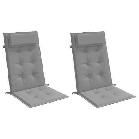 vidaXL Outdoor and Indoor Highback Chair Cushions in Gray - Set of 2, Durable Oxford Fabric Material, Ultra-Soft Foam Fiber Filling, Non-Slip Design with Ropes and Elastic S, and Vacuum-Packed