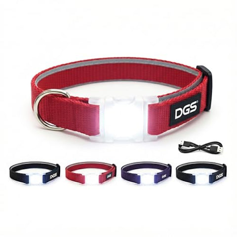 Dog Gone Smart Pet Products Super Bright LED All Day & Night Wear Safety Comet Collar Dogs, Adjustable Breathable Strong Nylon, Puppies, Large, Medium, Small