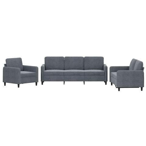 vidaXL Velvet Sofa Set - Dark Gray Upholstered Loveseat/Couch, 3 pcs Comfortable Seating Collection with Metal Frame for Living Room/Lounge.