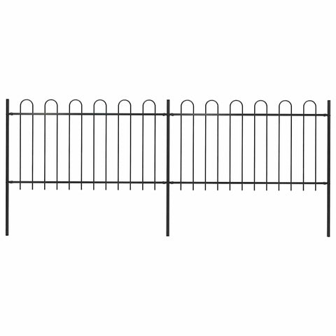 vidaXL Garden Fence, Fence Wall for Outdoor Balcony Patio Backyard Lawn, Privacy Screen with Hoop Top, Fence Panel Border, Steel 11.2' Black
