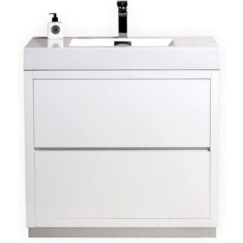 Oakestry Bliss 30 Inch Free Standing Bathroom Vanity High Gloss White Finish Modern Cabinet with Integrated Ceramic Sink and Soft Close Drawers for Small to Medium Bathrooms