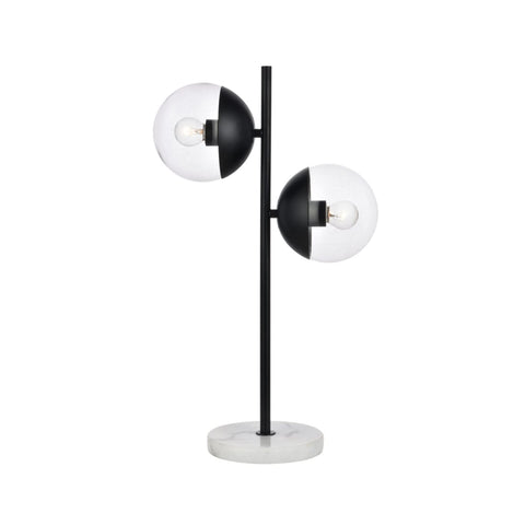 Living District Eclipse 2-Light Metal & Glass Table Lamp in Black/Clear