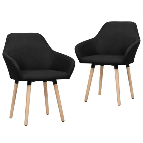 vidaXL Set of 2 Dining Chairs - Comfortable Black Fabric Chairs with Solid Wood Legs - Ergonomically Designed for Home Dining Room or Living Room