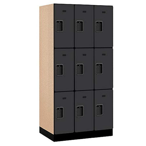 Salsbury Industries, Black 3-Tier Designer Wood Locker with Three Wide Storage Units, 6-Feet High by 21-Inch Deep