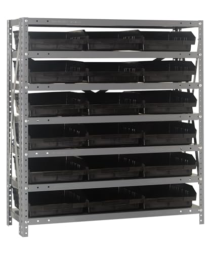 Quantum Storage Systems 1839-110BK Steel Shelving Unit with 4" Shelf Bins, 18" D x 36" W x 39" H, Black