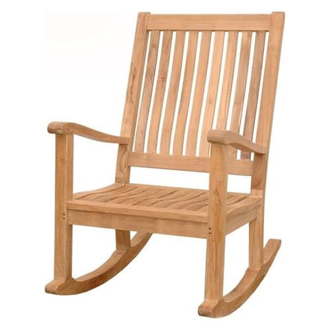 Oakestry Del Amo Rocking Armchair Solid Teak Wood Outdoor Rocker Handcrafted Patio Porch Chair Weather Resistant Ergonomic Comfort Durable Classic Garden Deck Furniture Sustainable Teak Lounge Chair
