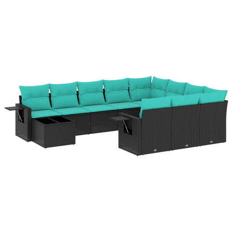 vidaXL Patio Sofa Set with Cushions 11 Piece, Outdoor Conversation Set, Sectional Sofa for Balcony Garden, Modern Style, Black Poly Rattan