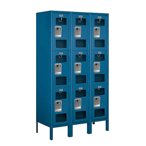 Salsbury Industries S-63355BL-A 12" Triple Tier, 3 Wide x 5 Feet High x 15 Inches Deep, Assembled See-Through Metal Locker, Blue