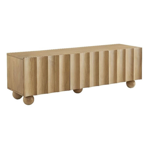 Modway Sorren 54 Inch Scalloped TV Stand in Natural – 3 Door Media Console Cabinet – Modern Storage TV Stand with Doors