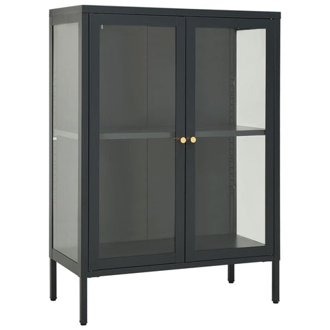 vidaXL Anthracite Sideboard with Adjustable Shelves, Glass Door - Stylish Steel Cabinet for Storage and Display in Home Office, Libraries