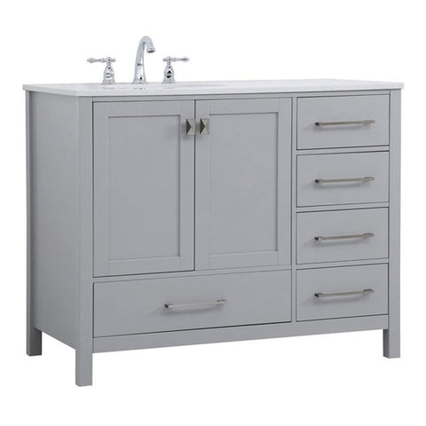 Elegant Decor Irene 42" Solid Wood and Stone Single Bathroom Vanity in Gray