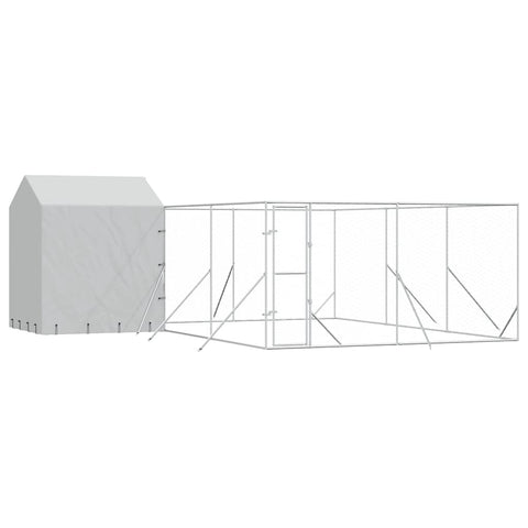 vidaXL Outdoor Dog Kennel with Roof - Silver Galvanized Steel Animal Enclosure 19.7'x19.7'x8.2' for Dogs, Chickens, Rabbits - Weather- with Lockable Door & Ventilated Design
