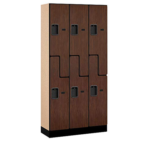 12 Inch Wide Double Tier Feet S Feet Style Designer Wood Locker - 3 Wide - 6 Feet High - 15 Inches Deep - Mahogany