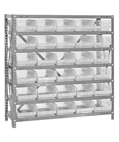 Quantum Storage Systems 1239-102CL Solid Heavy Duty 7 Shelves 30 Economy Clear Bins 39" H x 36" W x 12" D