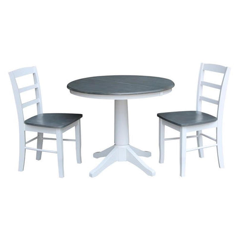 IC INTERNATIONAL CONCEPTS 36 in. Wood Dining Table with 2 Madrid Ladderback Chairs in White/Heather Gray