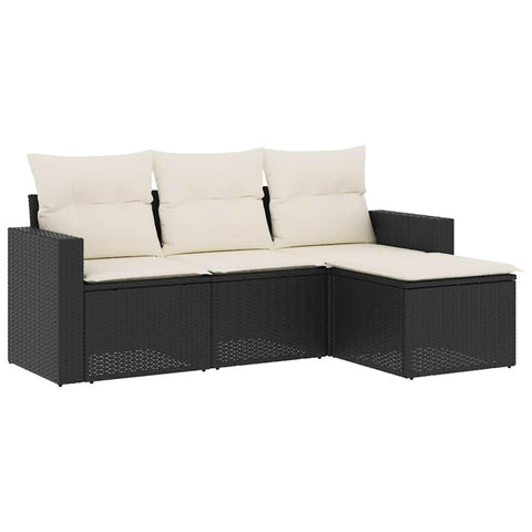 vidaXL Patio Sofa Set with Cushions 4 Piece, Patio Furniture, Outdoor Sectional Sofa Conversation Set for Balcony Garden, Black Poly Rattan