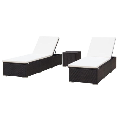 vidaXL Outdoor Lounge Chairs 2 Pcs, Sun Lounger with Table, All-Weather PE Rattan Patio Chaise Lounge Chair Set, Poly Rattan Brown