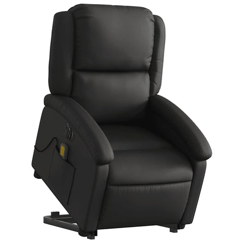 vidaXL Electric Massage Recliner Chair - Black Real Leather, Power Lift Assist, Vibrating Massage, Recliner with Side Pocket, Ideal for Living Room or Lounge