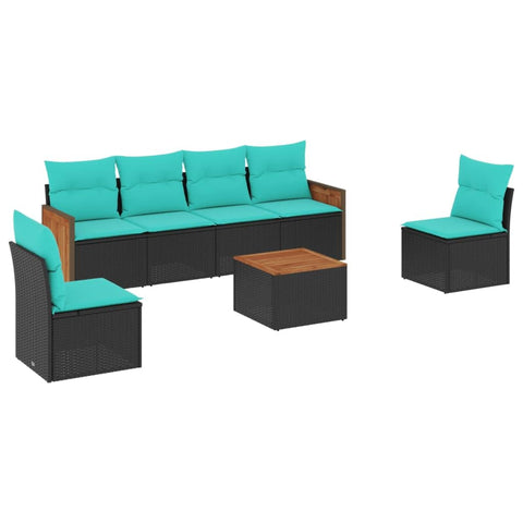 vidaXL 7 Piece Garden Sofa Set with Cushions Black Poly Rattan